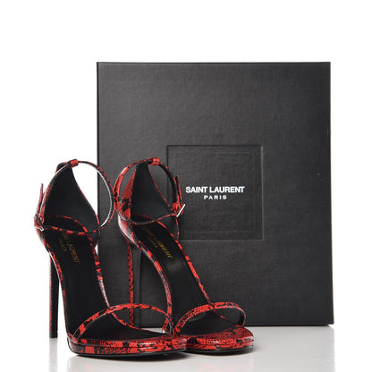 Saint Laurent Python Calfskin Embossed Jane 105 Ankle Strap Sandals 39.5 Red Black 8 of 8