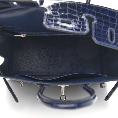 Hermes Shiny Niloticus Crocodile Birkin 25 Bleu Saphir 5 of 20