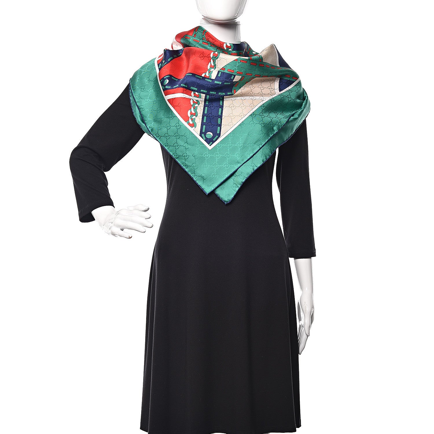 Gucci Silk Chain Argyle Square Scarf Flame Dark Green 2 of 4