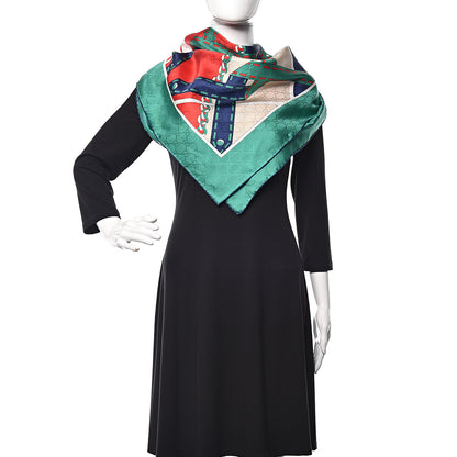 Gucci Silk Chain Argyle Square Scarf Flame Dark Green 2 of 4