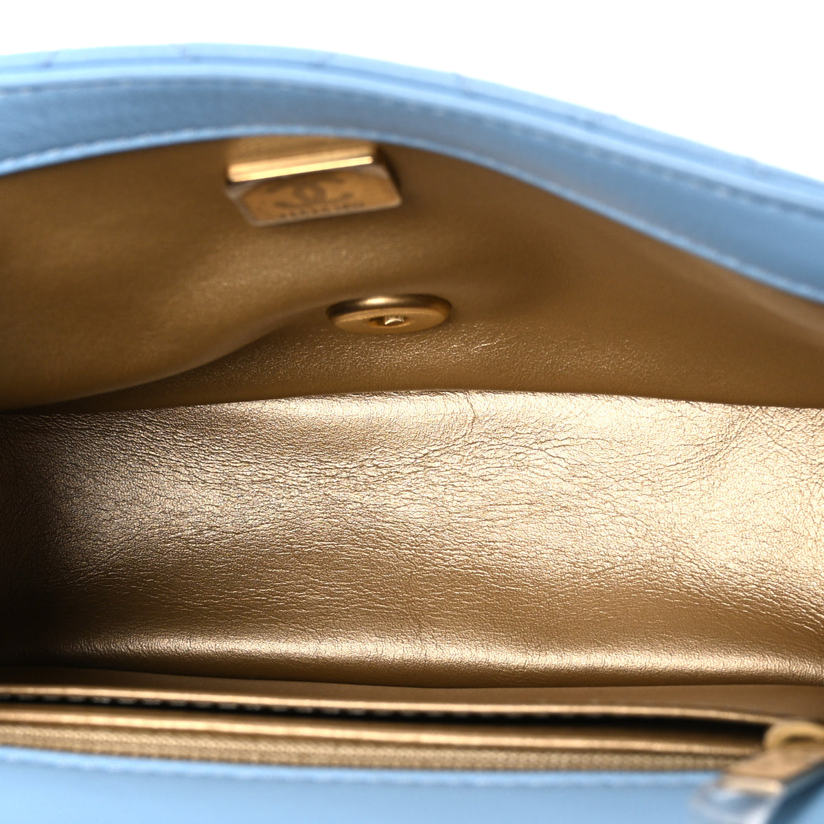 Lambskin Quilted Mini Pearl Crush Flap Light Blue