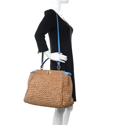 Fendi Raffia Snakeskin Large Peekaboo X-Tote Miele Bluette 2 of 11