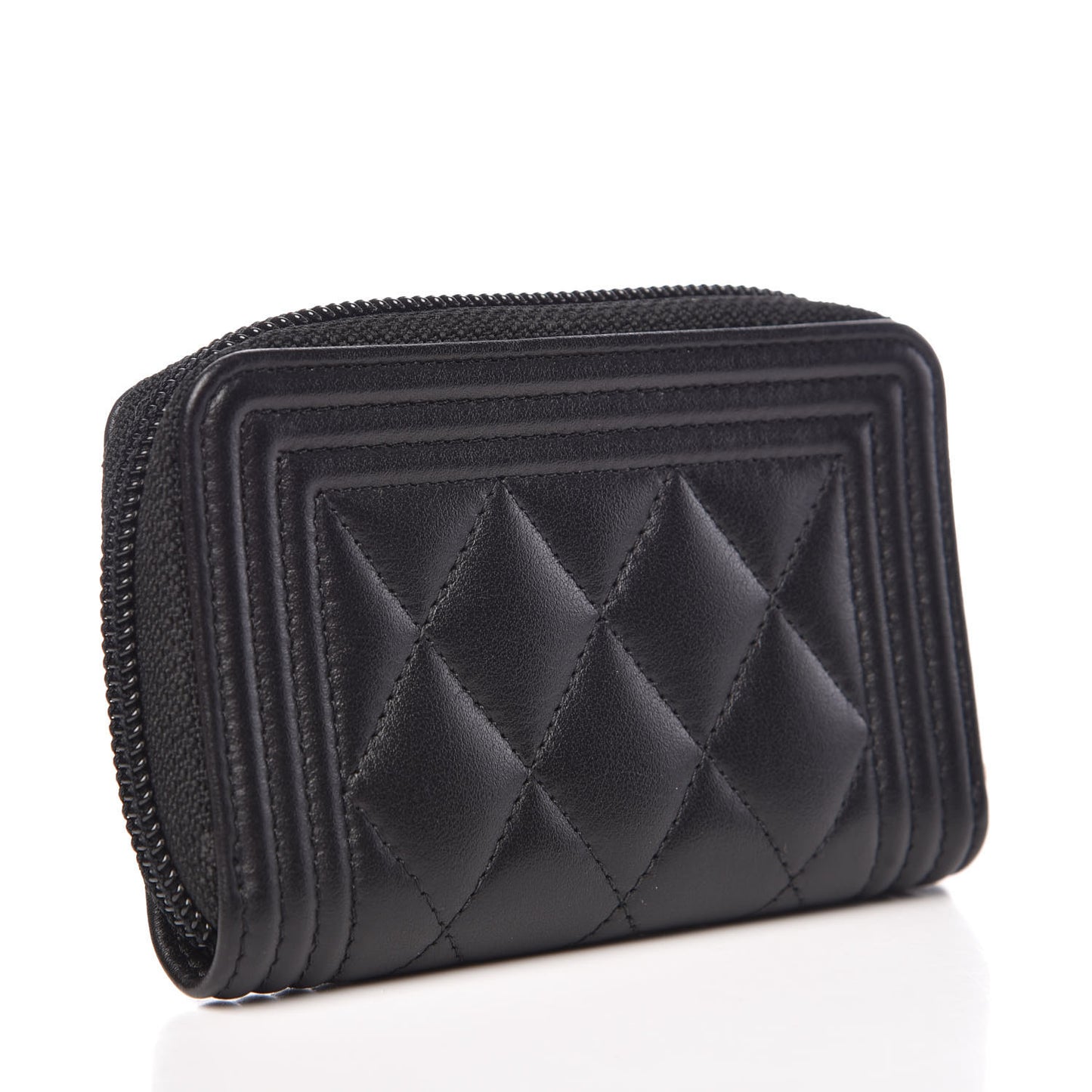 Calfskin Quilted Zip Around Boy Coin Purse Wallet Black