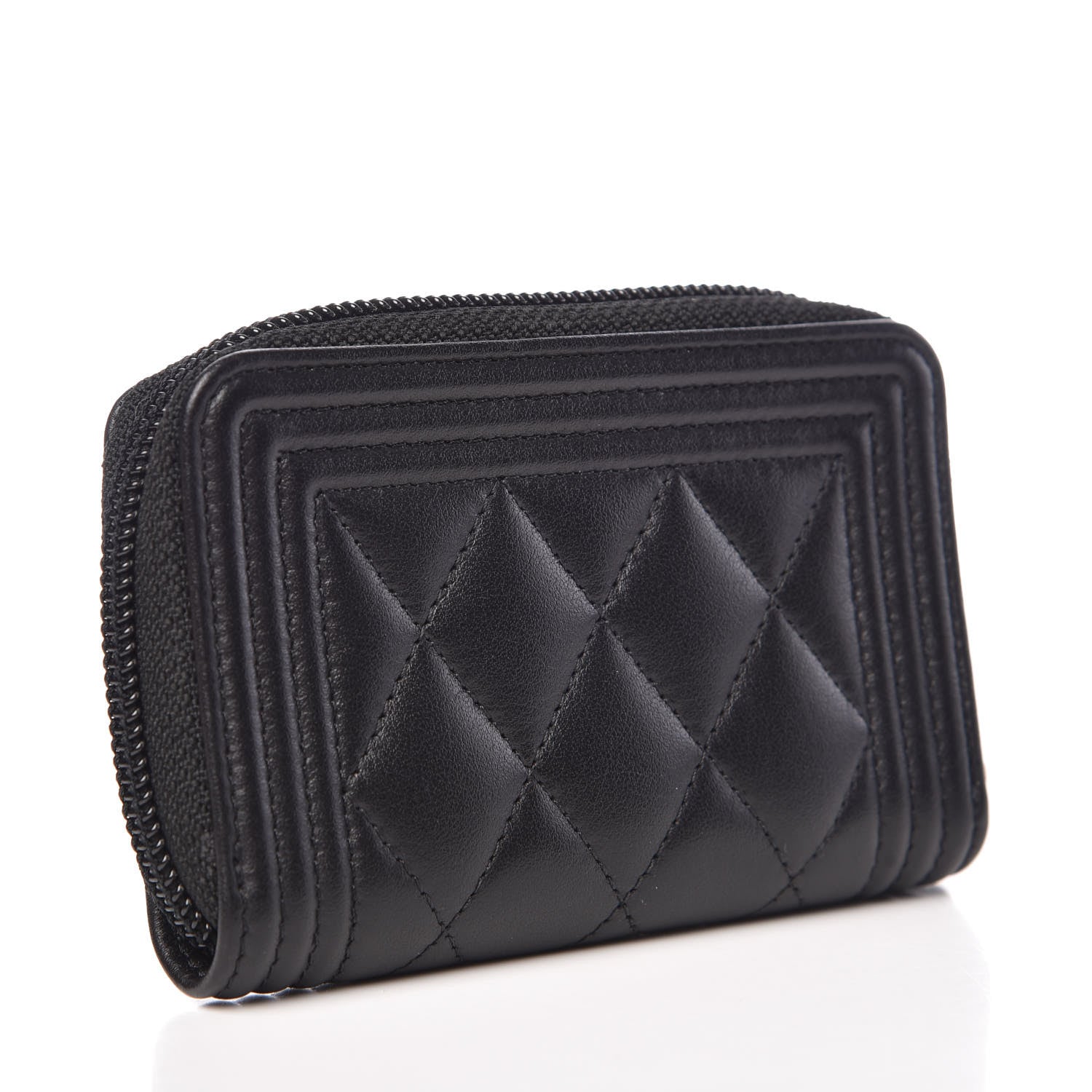 Chanel Calfskin Quilted Zip Around Boy Coin Purse Wallet Black 3 of 8