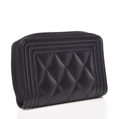 Chanel Calfskin Quilted Zip Around Boy Coin Purse Wallet Black 3 of 8
