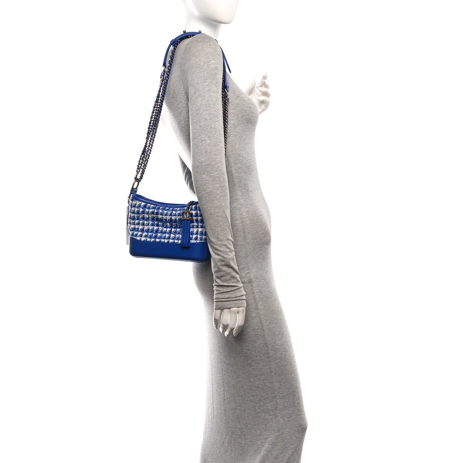 Chanel Tweed Calfskin Small Gabrielle Hobo Royal Blue 2 of 10