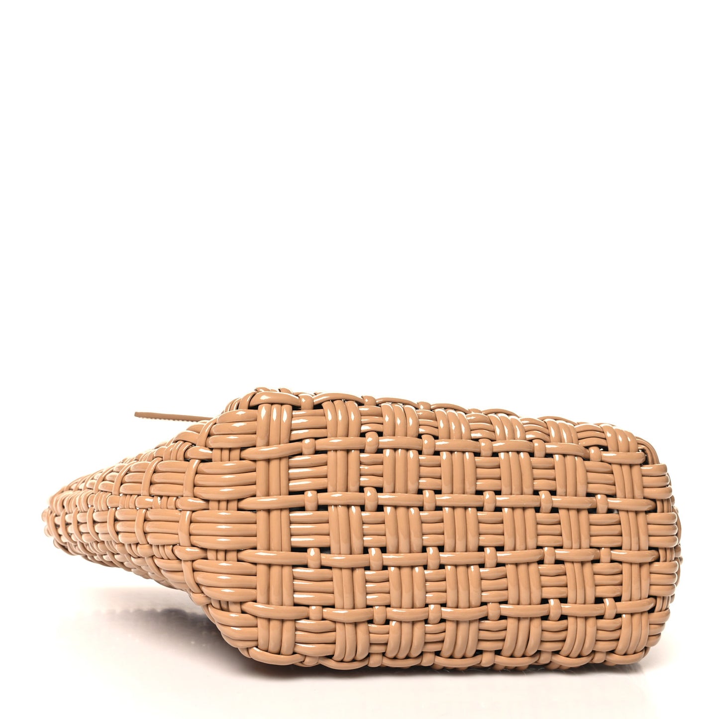 Varnished Faux Calfskin Braided XS Bistro Basket Beige