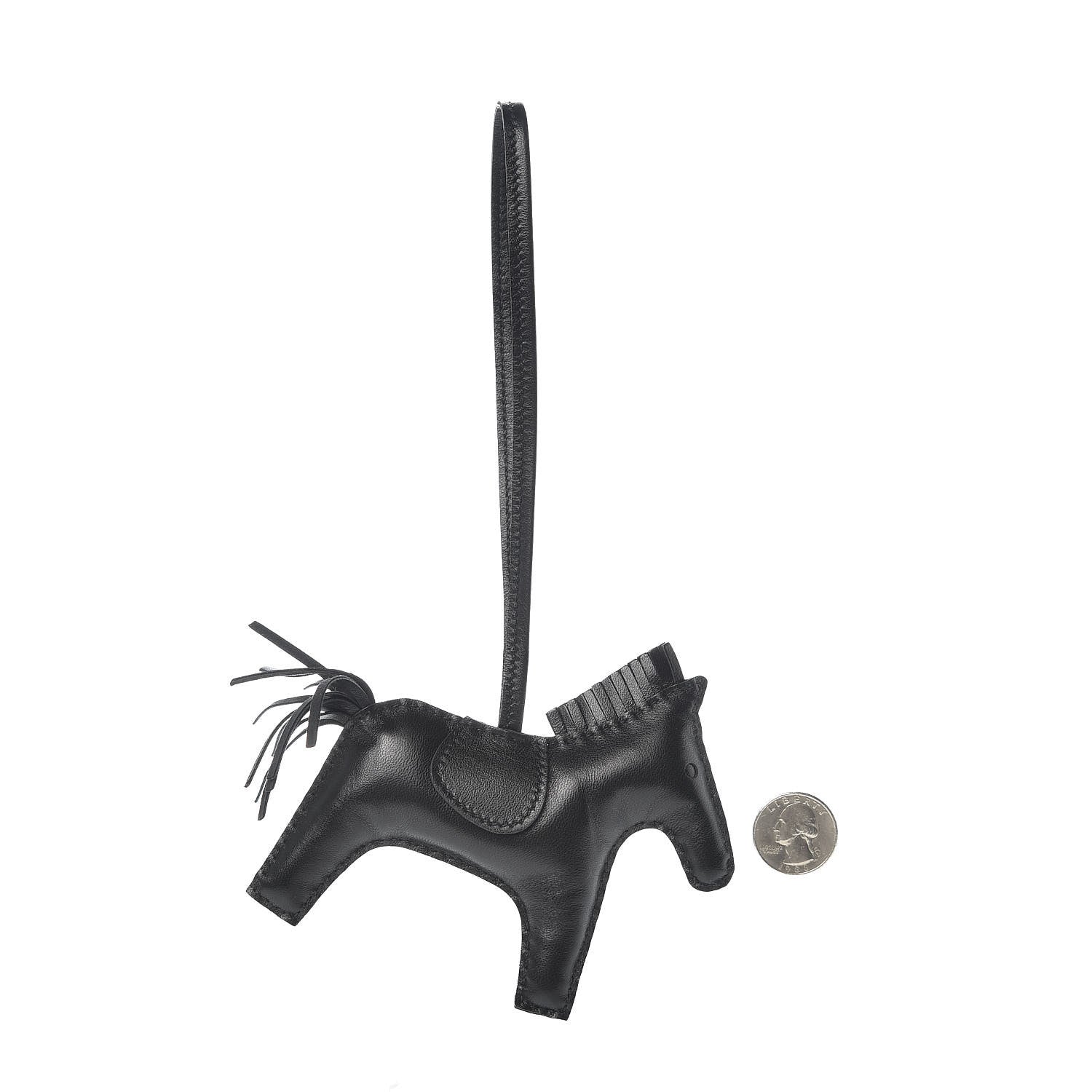 Hermes Milo Lambskin Grigri Rodeo Horse Bag Charm MM So Black 2 of 5