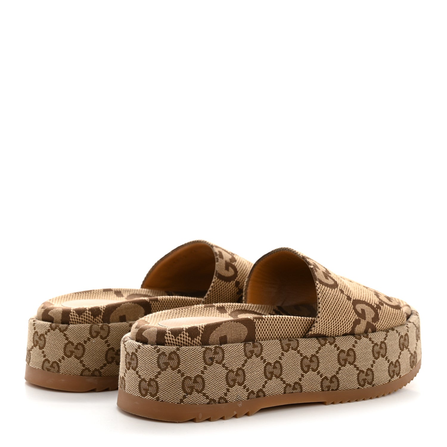 Gucci Monogram Maxi GG Angelina Platform 55mm Slide Sandals 36 Camel Ebony 5 of 10