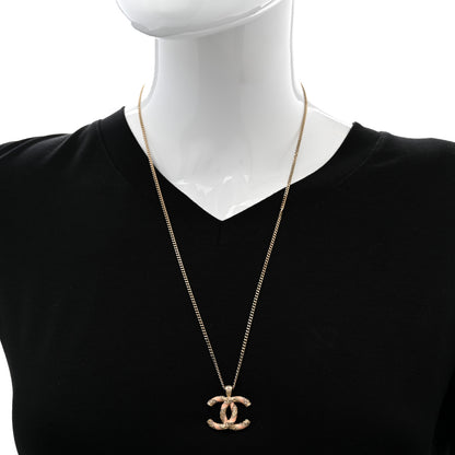 Chanel Enamel Pearl Crystal Twisted CC Necklace Gold Pale Pink 2 of 6