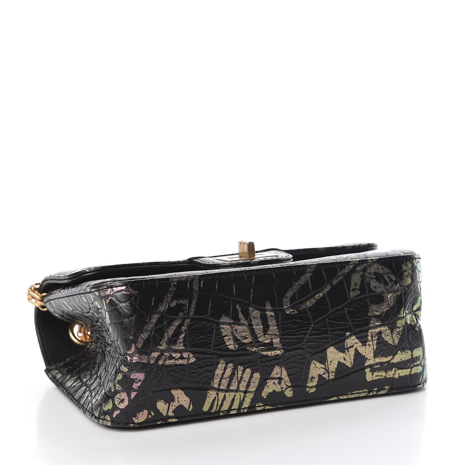 Chanel Calfskin Crocodile Embossed Graffiti 2.55 Mini Cocodile Reissue Flap Black Pink 4 of 10