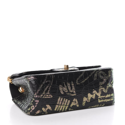 Chanel Calfskin Crocodile Embossed Graffiti 2.55 Mini Cocodile Reissue Flap Black Pink 4 of 10