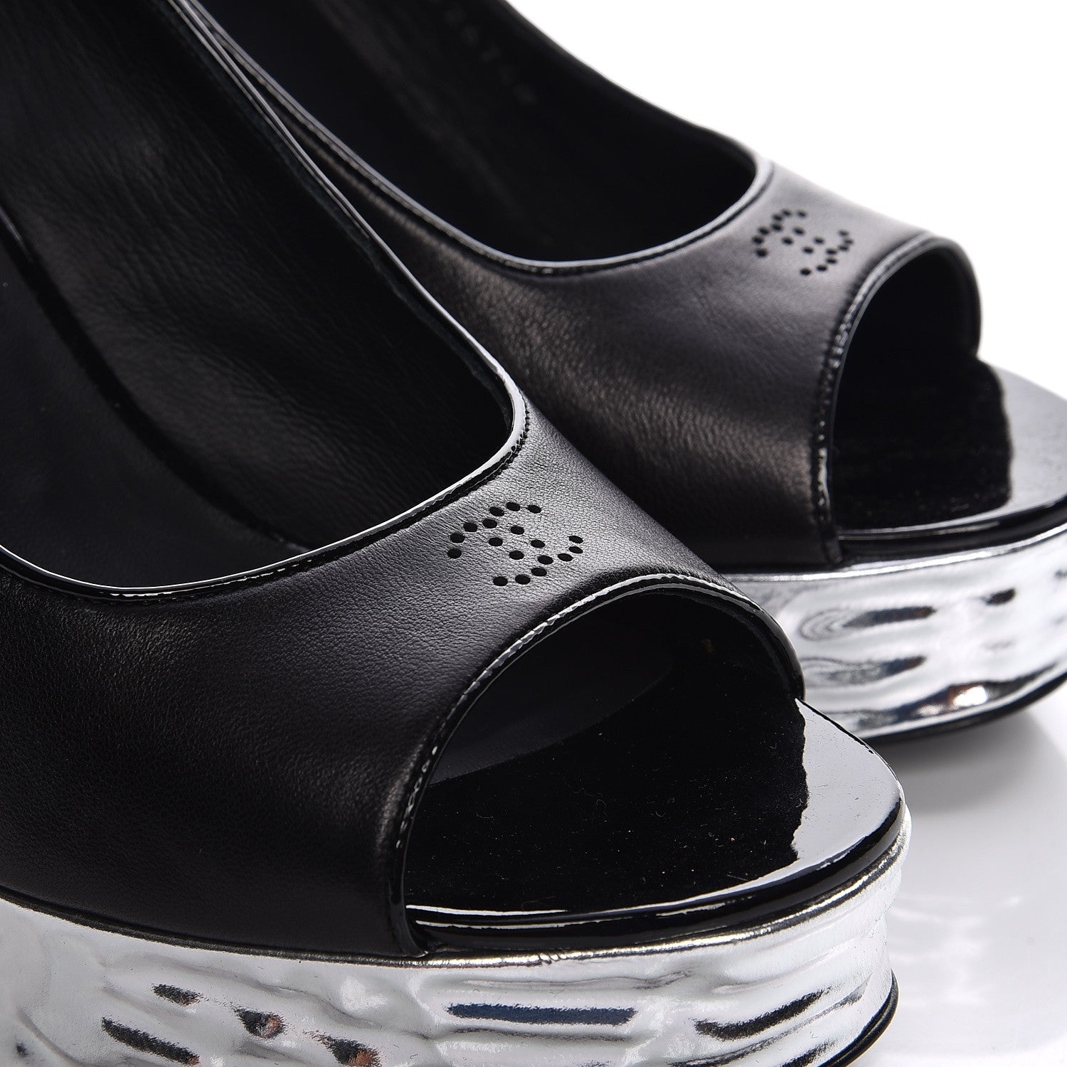 Chanel Lambskin Metallic Wedge Open Toe Pumps 40.5 Black 9 of 11