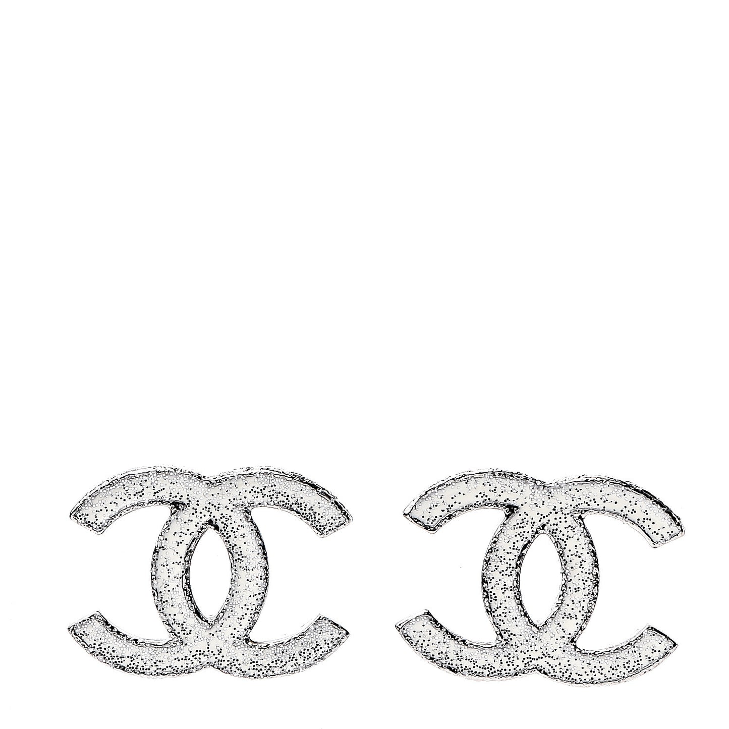 Glitter Enamel CC Earrings Silver White
