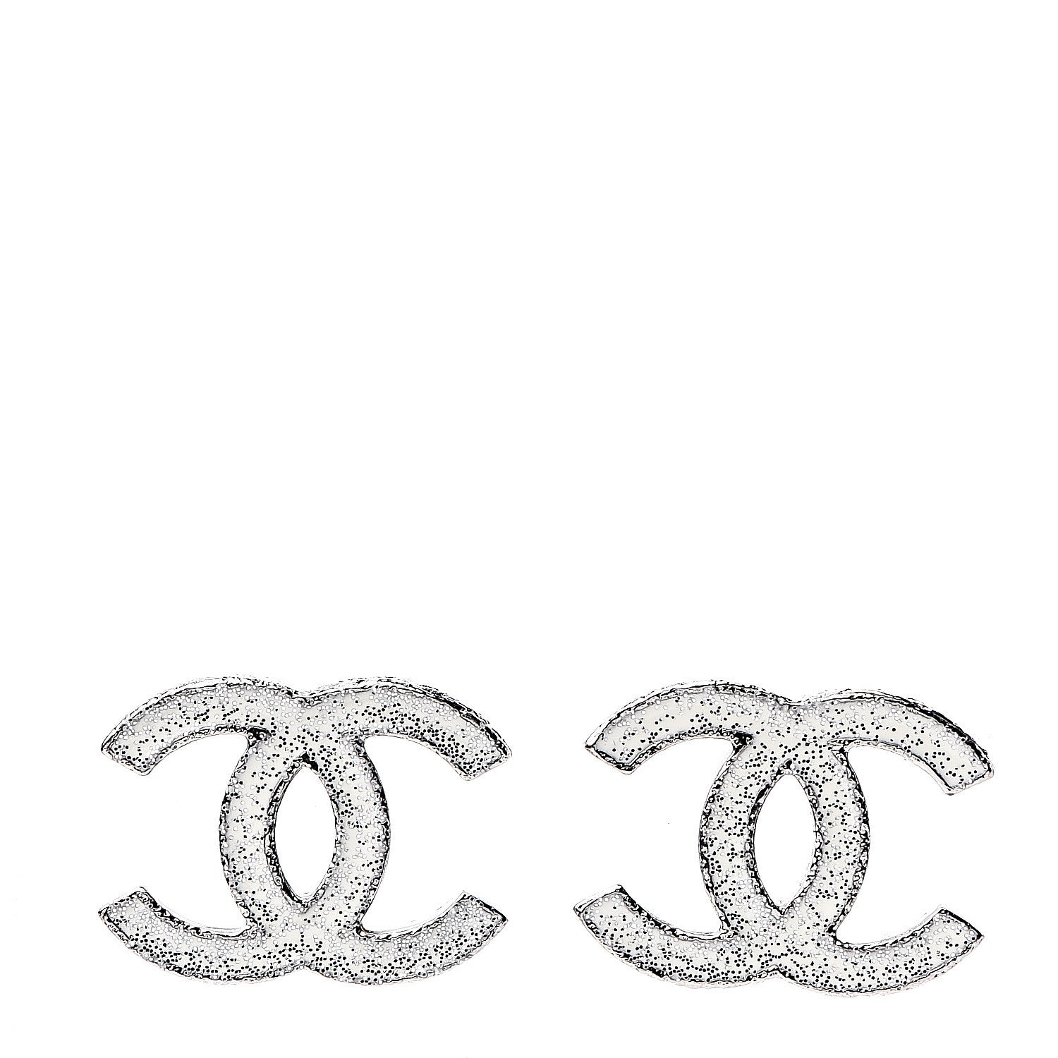 Chanel Glitter Enamel CC Earrings Silver White 1 of 4