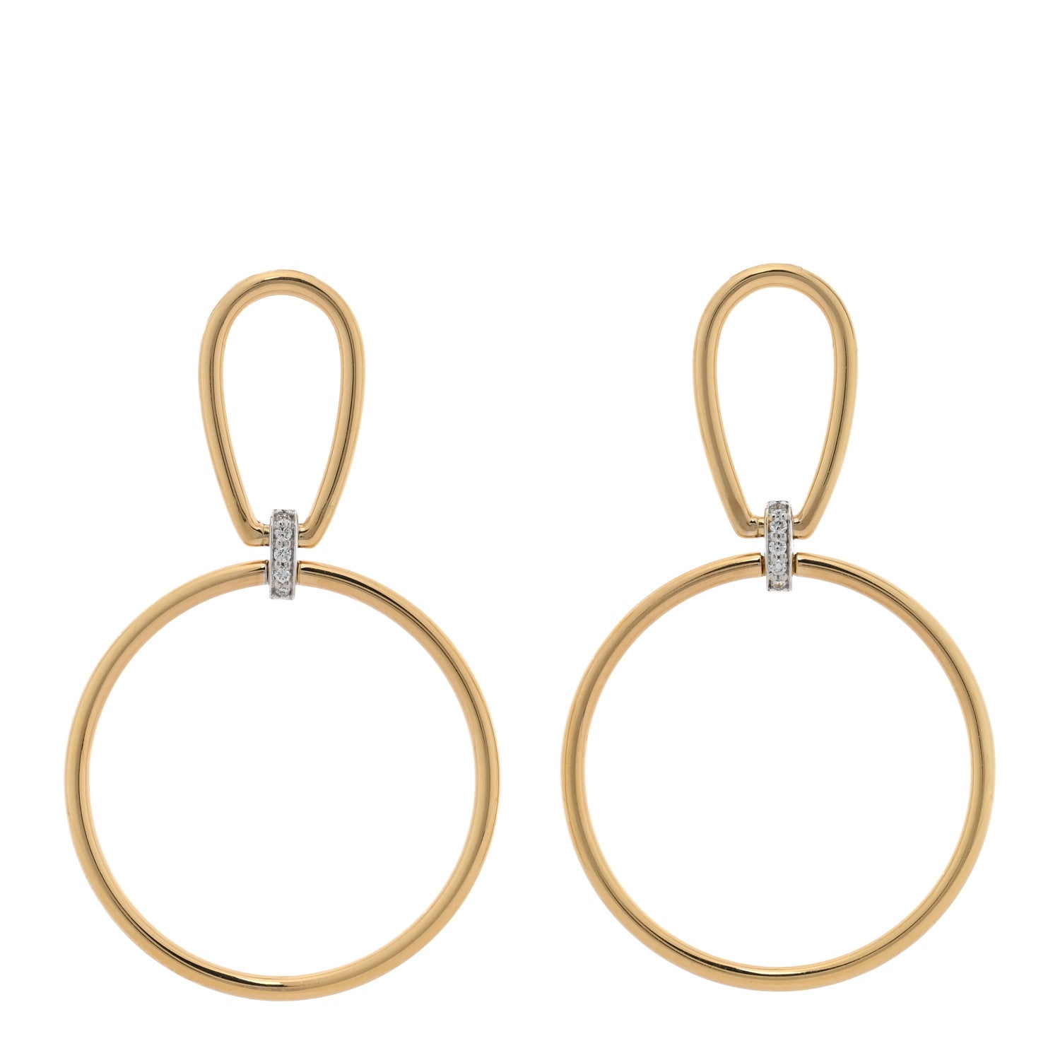 Roberto Coin 18K Yellow White Gold Diamond Open Stirrup and Circle Drop Earrings 1 of 4