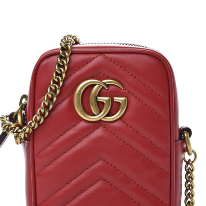 Gucci Calfskin Matelasse Mini GG Marmont Crossbody Bag Hibiscus Red 9 of 10