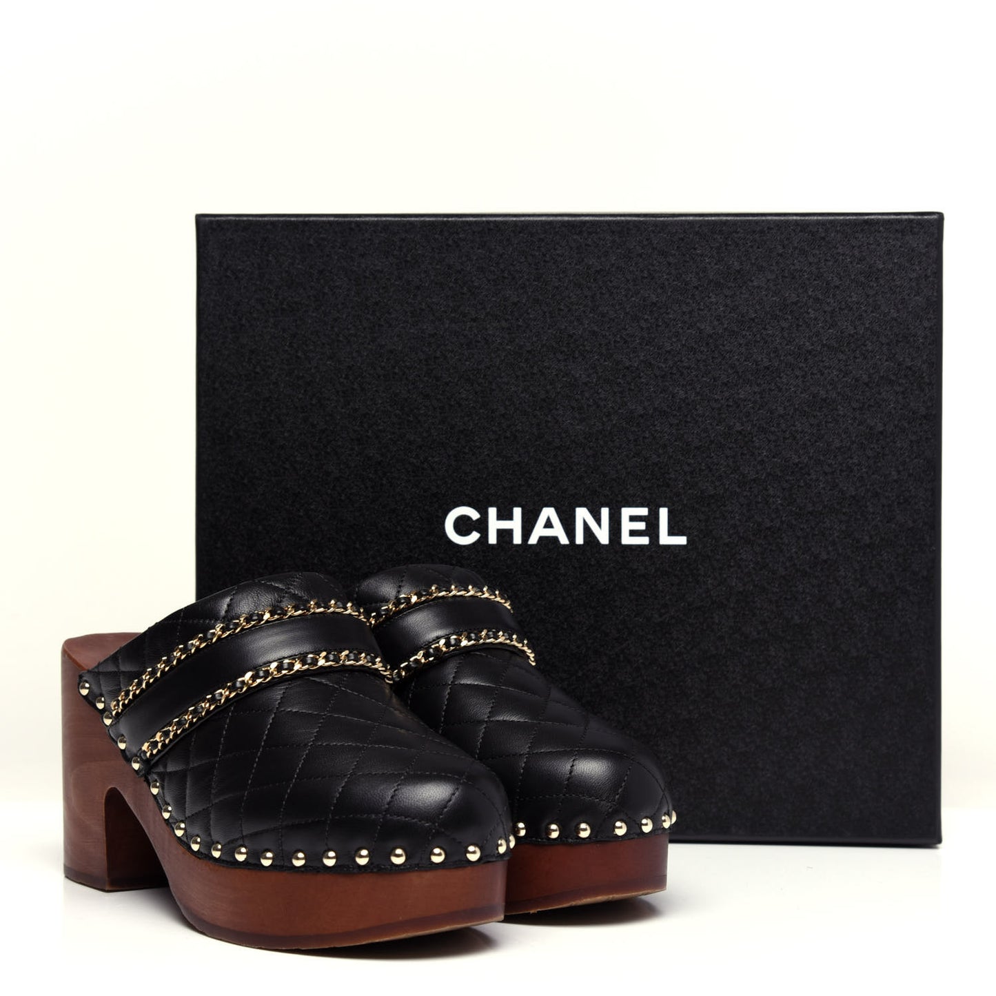 Lambskin Quilted Chain Clog Mules 39 Black