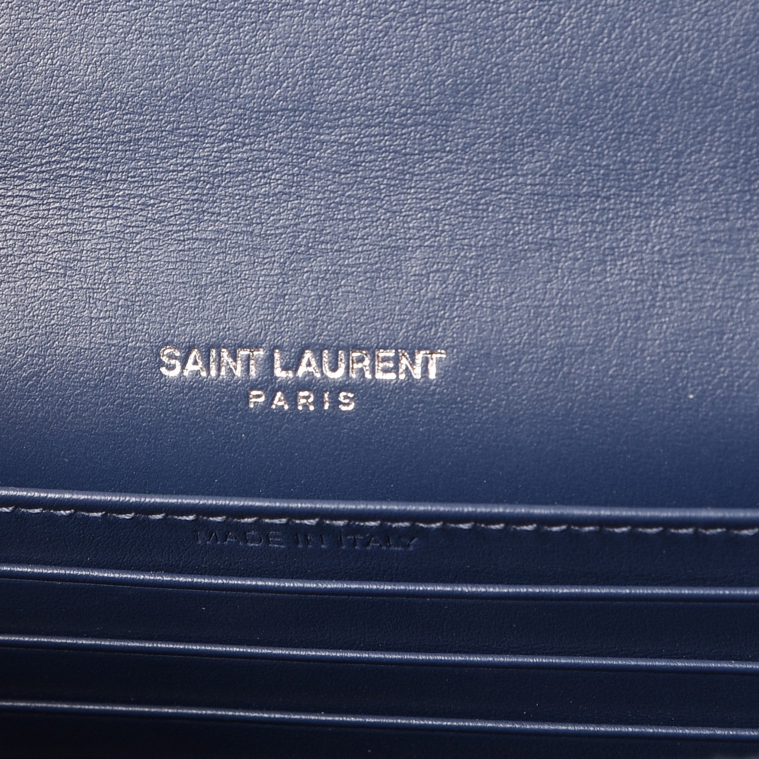 Saint Laurent Calfskin Crocodile Embossed Monogram Sunset Chain Wallet Denim 6 of 8