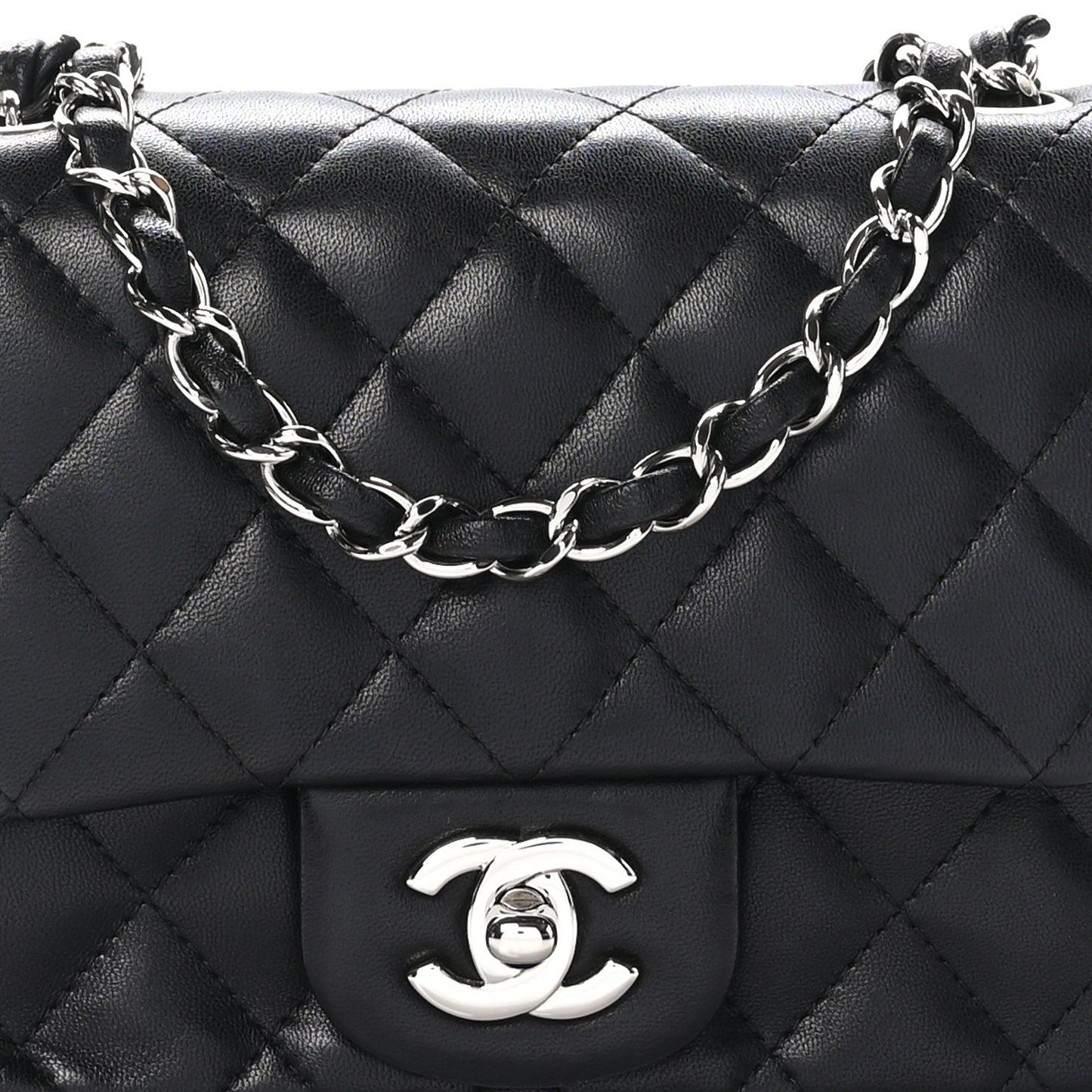 Lambskin Quilted Mini Square Flap Black