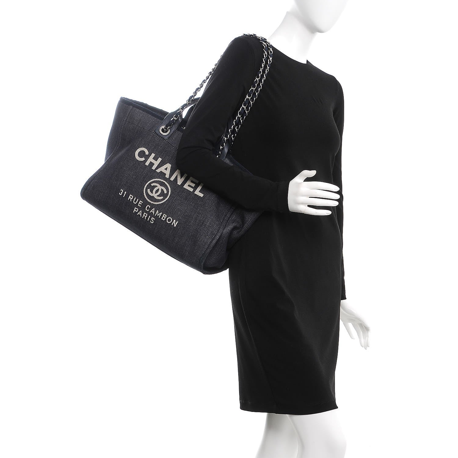 Chanel Denim Large Deauville Tote Dark Blue 2 of 10