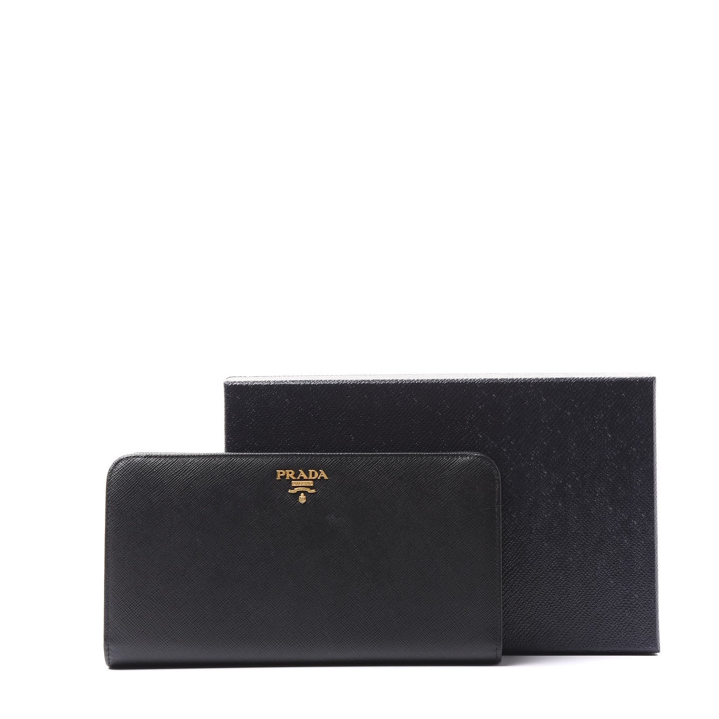 Saffiano Metal Large Zip Around Wallet Black