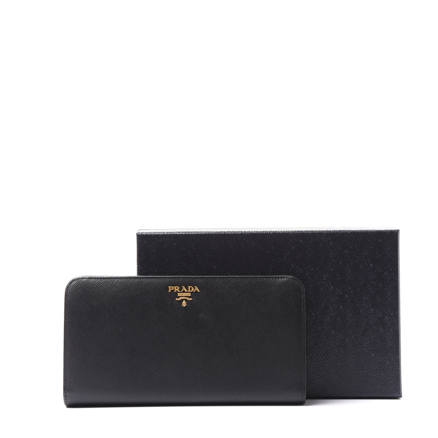 Prada Saffiano Metal Large Zip Around Wallet Black 9 of 9