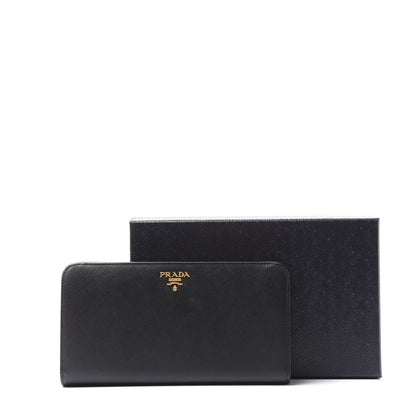 Prada Saffiano Metal Large Zip Around Wallet Black 9 of 9