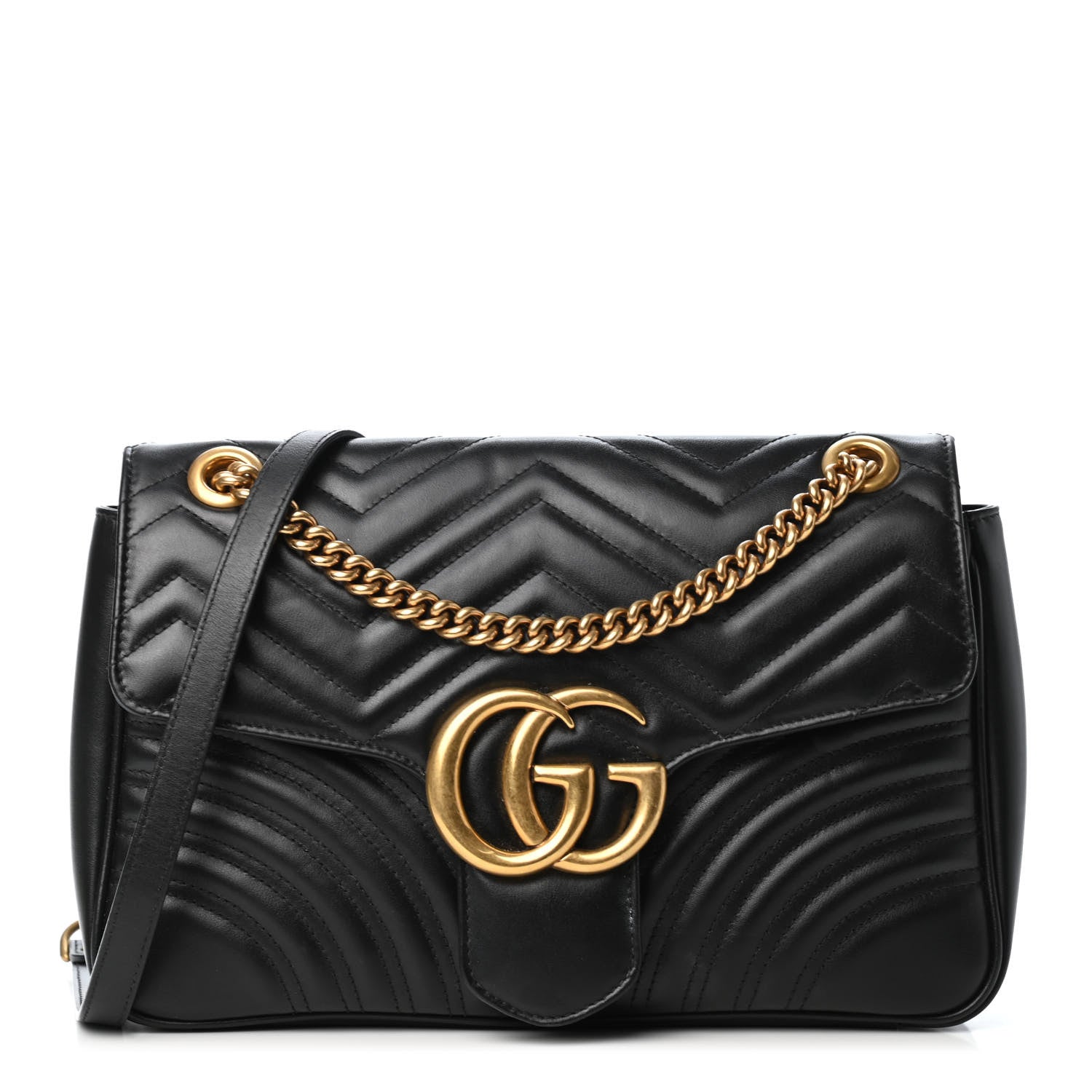Gucci Calfskin Matelasse Medium GG Marmont Shoulder Bag Black 1 of 4