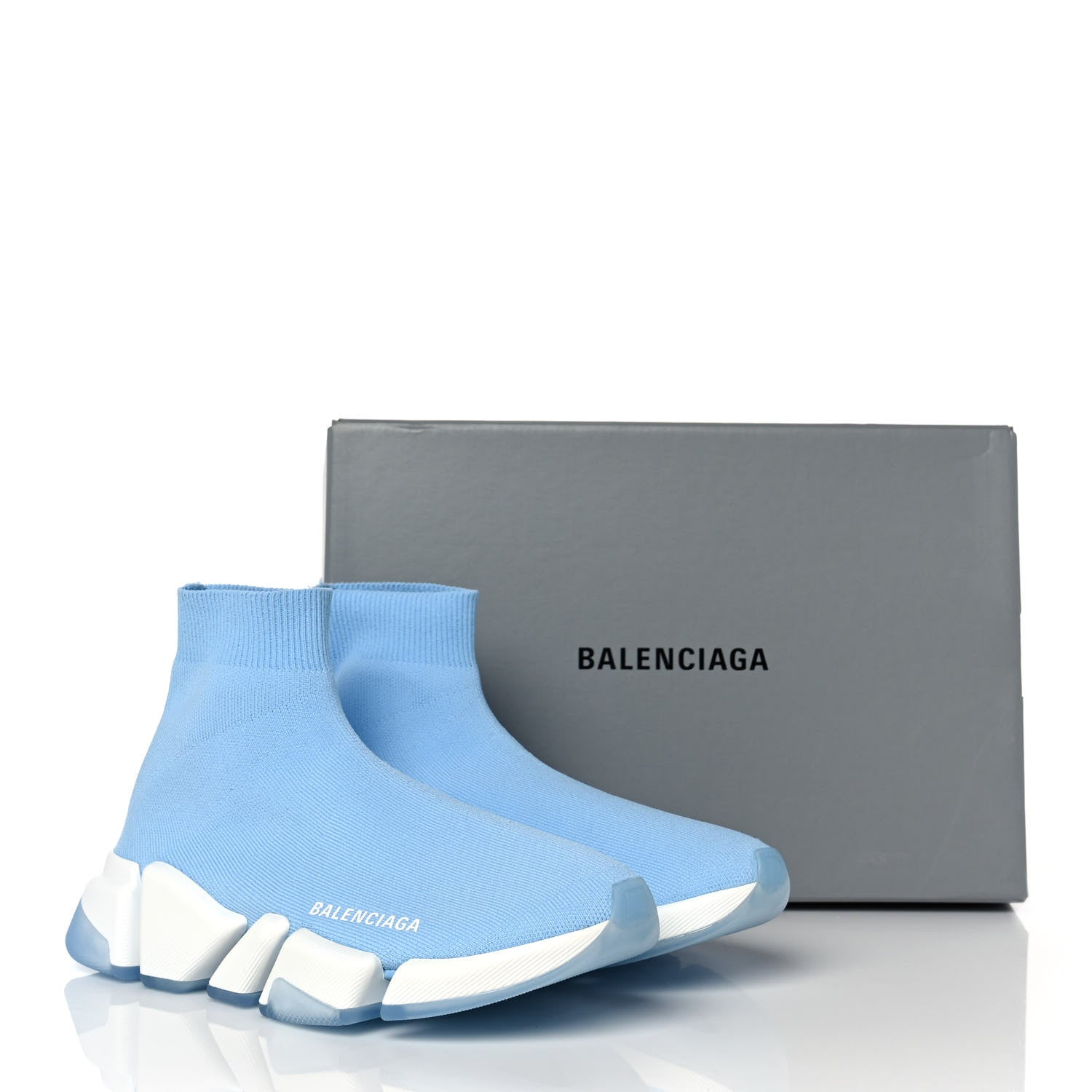 Balenciaga Technical 3D Recycled Knit Bi-Color Womens Speed 2.0 Transparent Sole Sneakers 37 Blue White Transparent Blue 8 of 8