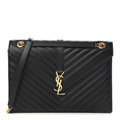 Saint Laurent Grain De Poudre Matelasse Chevron Large Monogram Satchel Black 1 of 7