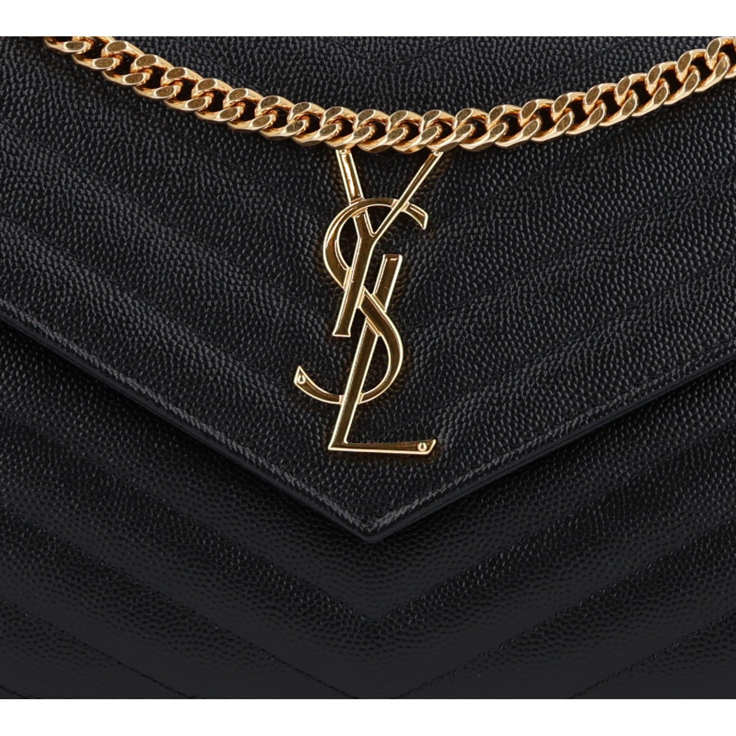 Saint Laurent Grain De Poudre Matelasse Chevron Monogram Chain Wallet Black Black 7 of 9