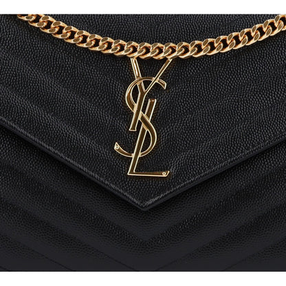 Saint Laurent Grain De Poudre Matelasse Chevron Monogram Chain Wallet Black Black 7 of 9