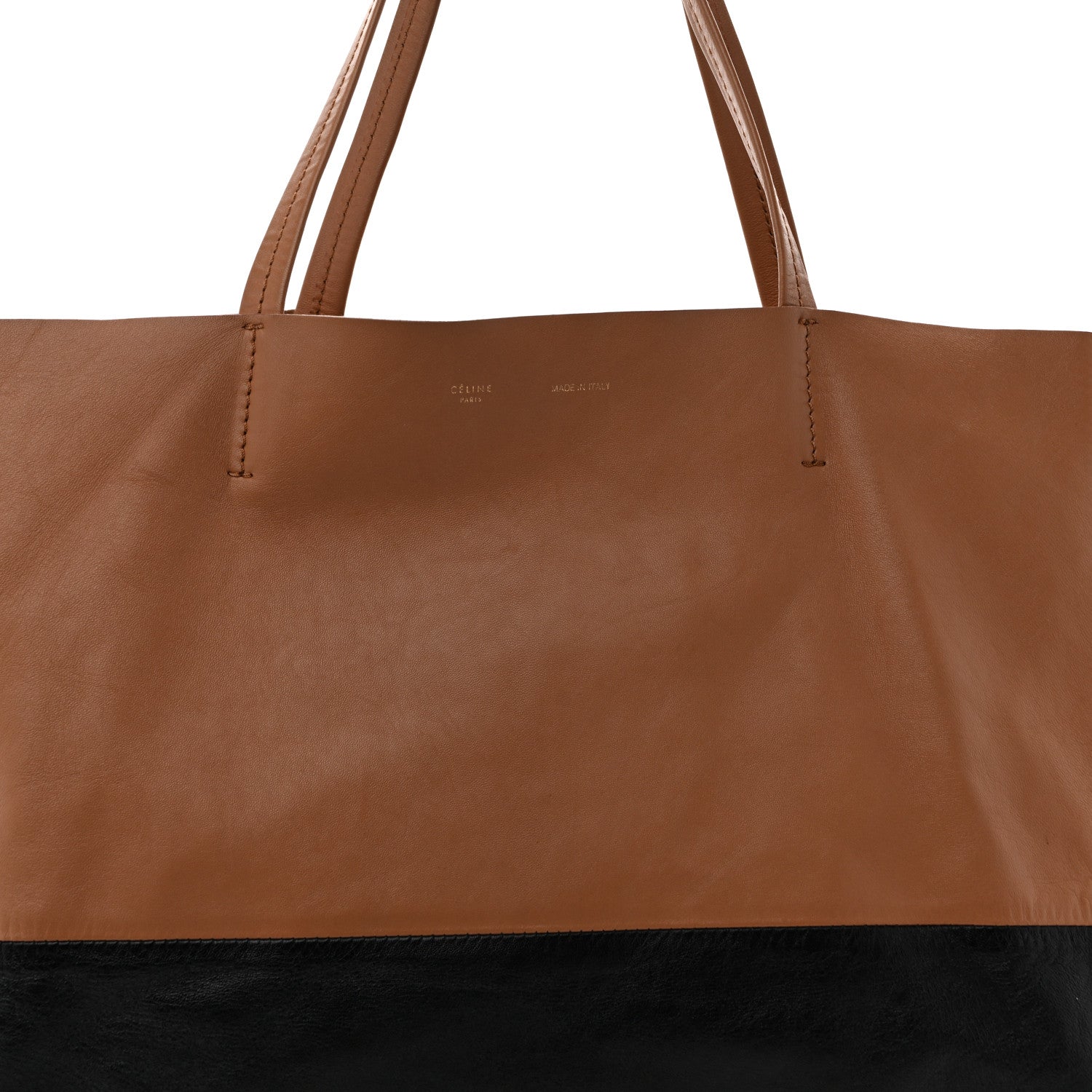 Celine Lambskin Horizontal Bicolor Cabas Camel Black 8 of 13