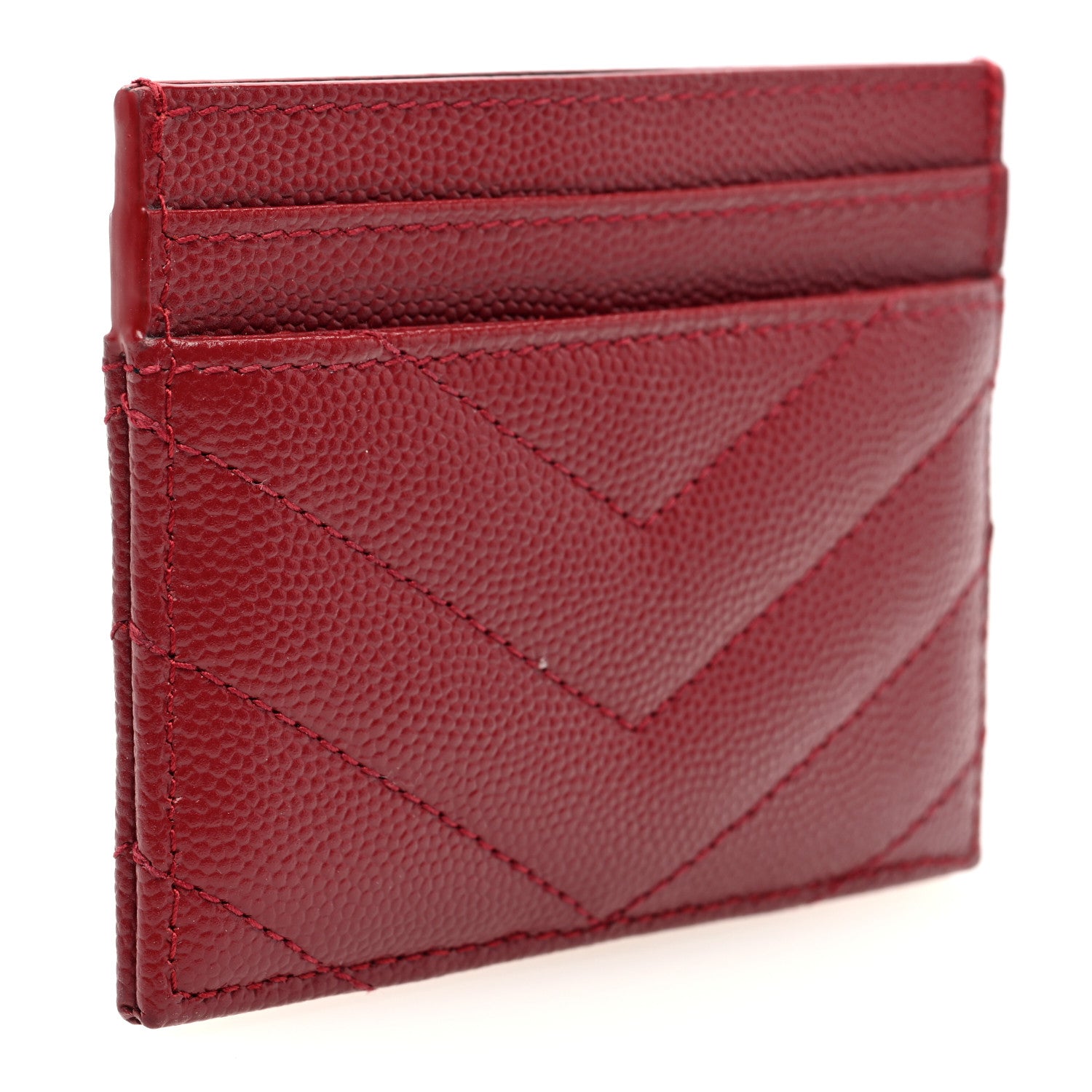 Saint Laurent Grain De Poudre Matelasse Chevron Monogram Credit Card Case Palissandre 3 of 6