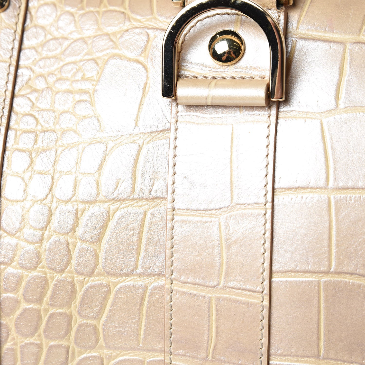 Versace Calfskin Crocodile Embossed Madonna Satchel Beige 16 of 18