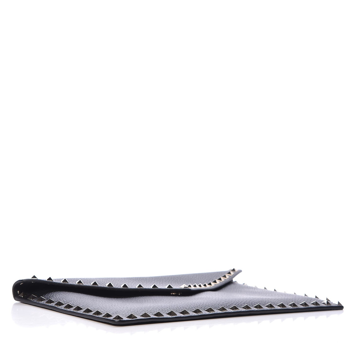 Pebbled Calfskin Large Rockstud Envelope Clutch Black