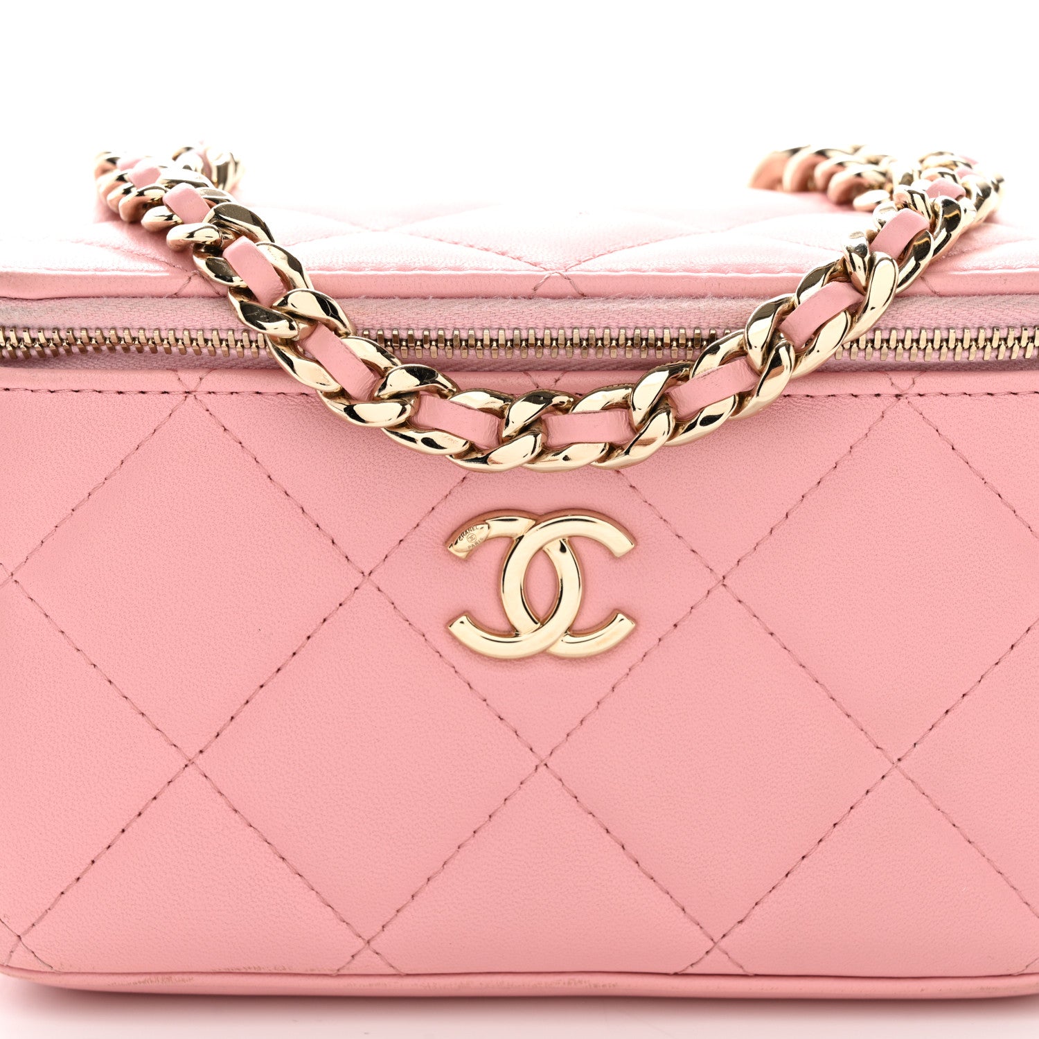 Chanel Lambskin Resin Elegant Chain Vanity Case Pink 8 of 11