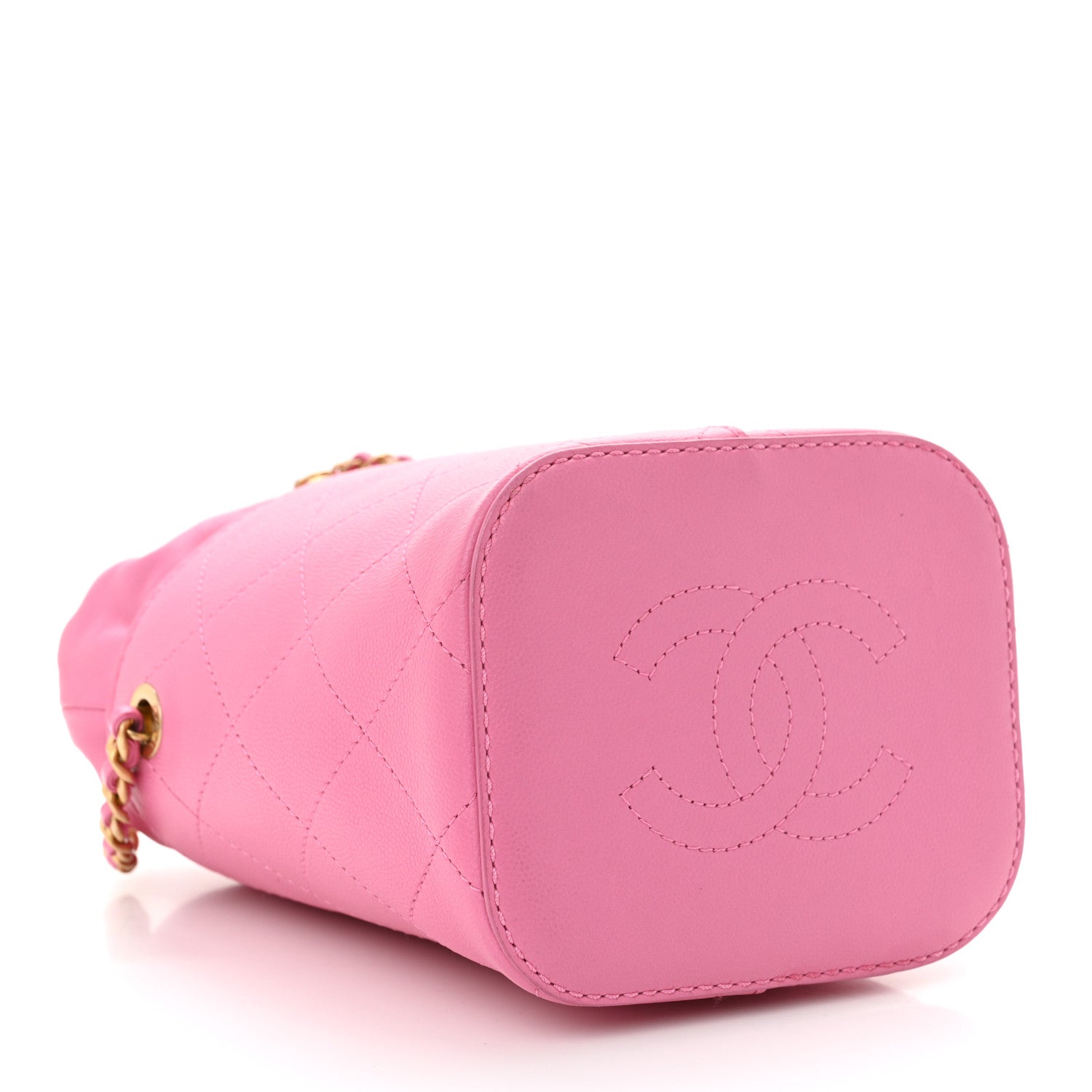 Chanel Calfskin Small CC Chain Bucket Drawstring Bag Pink 4 of 10