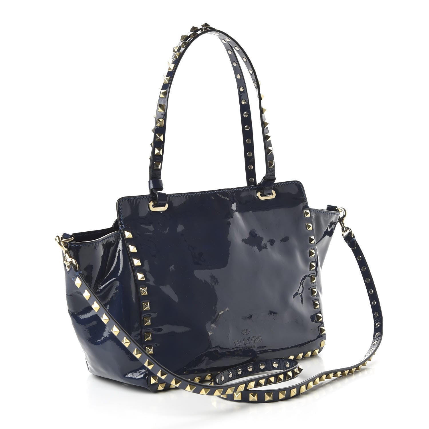 Valentino Garavani Patent Small Rockstud Tote Navy 3 of 10