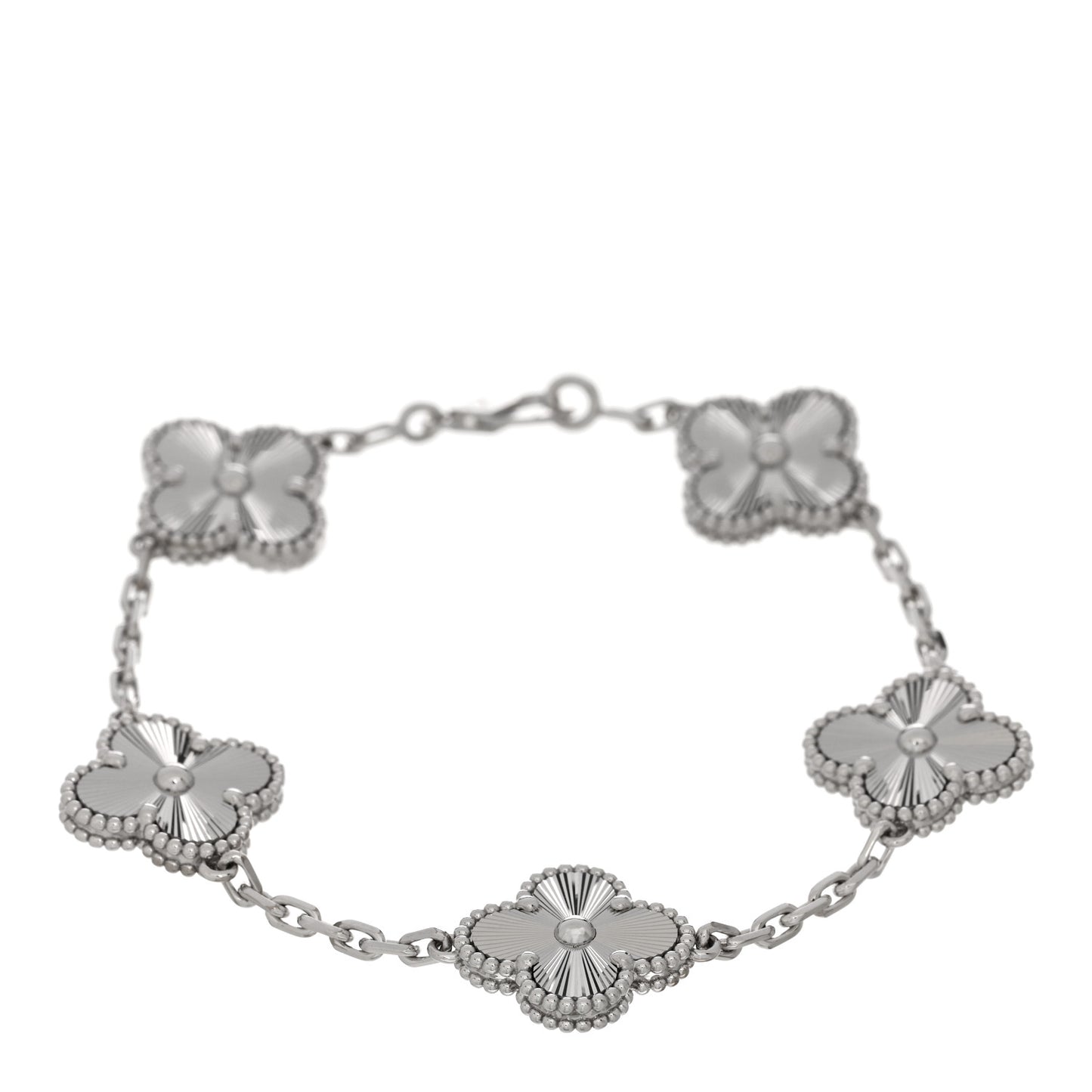 18K White Gold 5 Motifs Guilloche Vintage Alhambra Bracelet