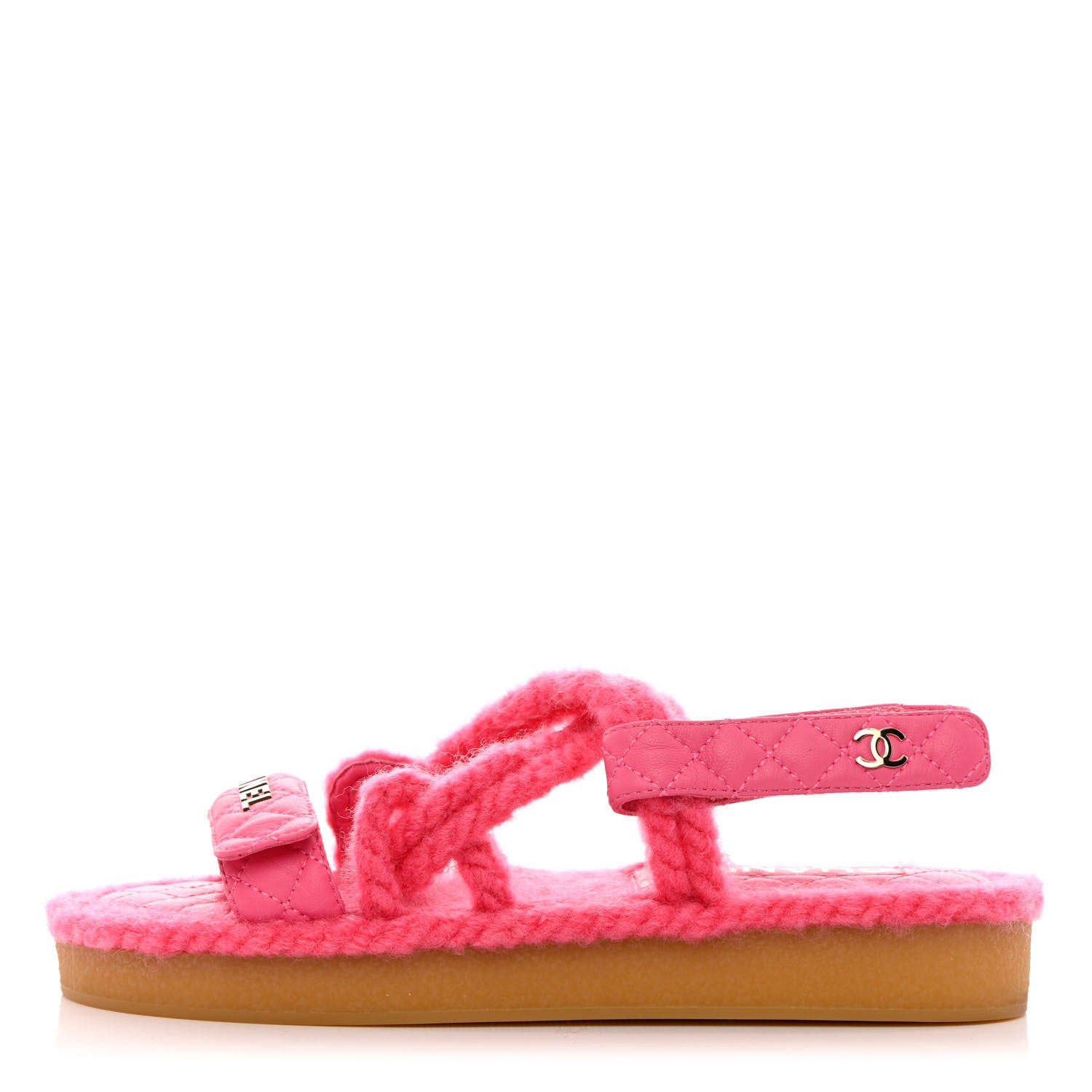 Chanel Cord Lambskin Quilted Logo Sandals 38 Pink 1 of 11