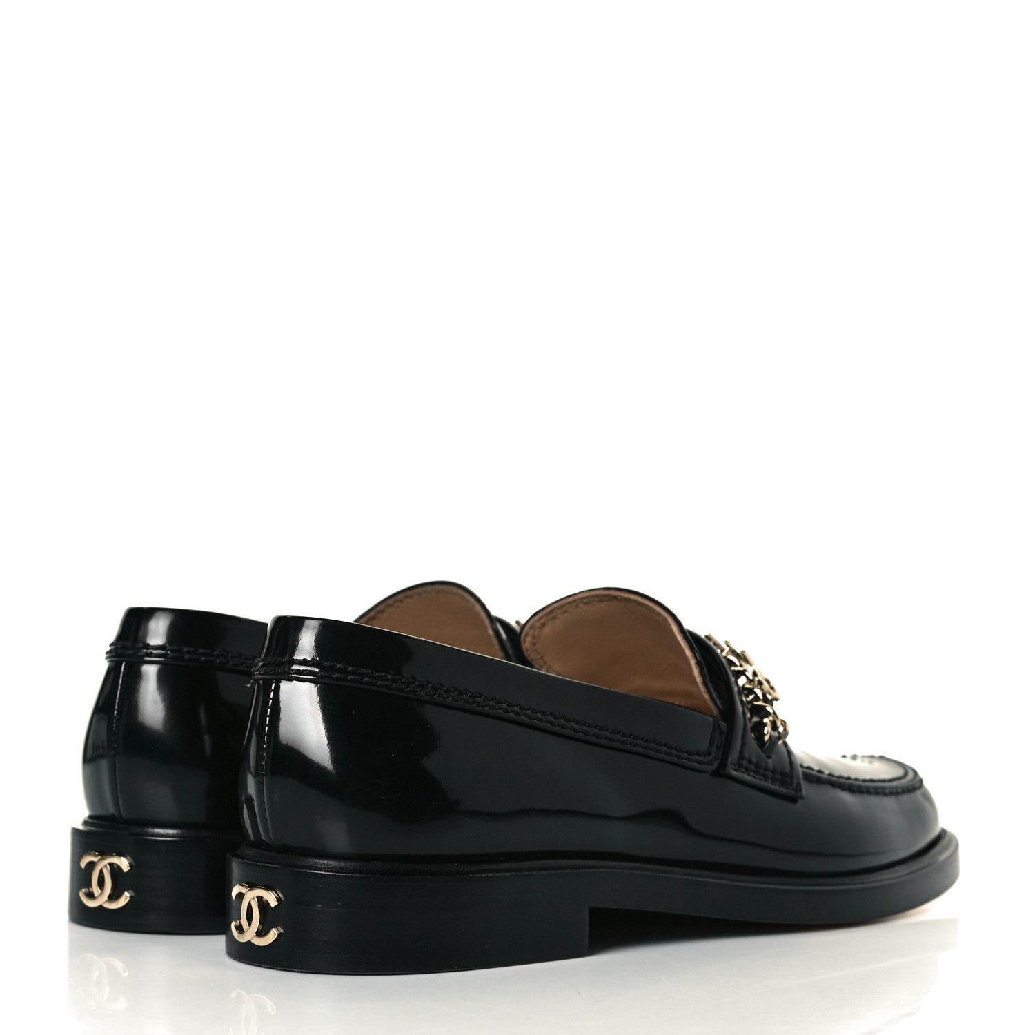 Chanel Shiny Calfskin Logo Loafers 37 Black 4 of 11