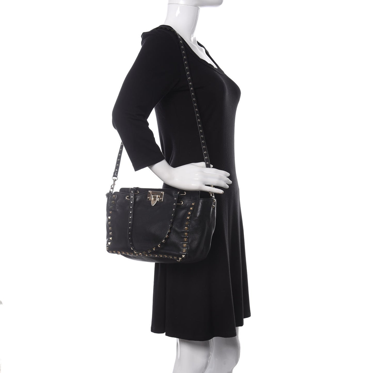 Vitello Small Rockstud Tote Black