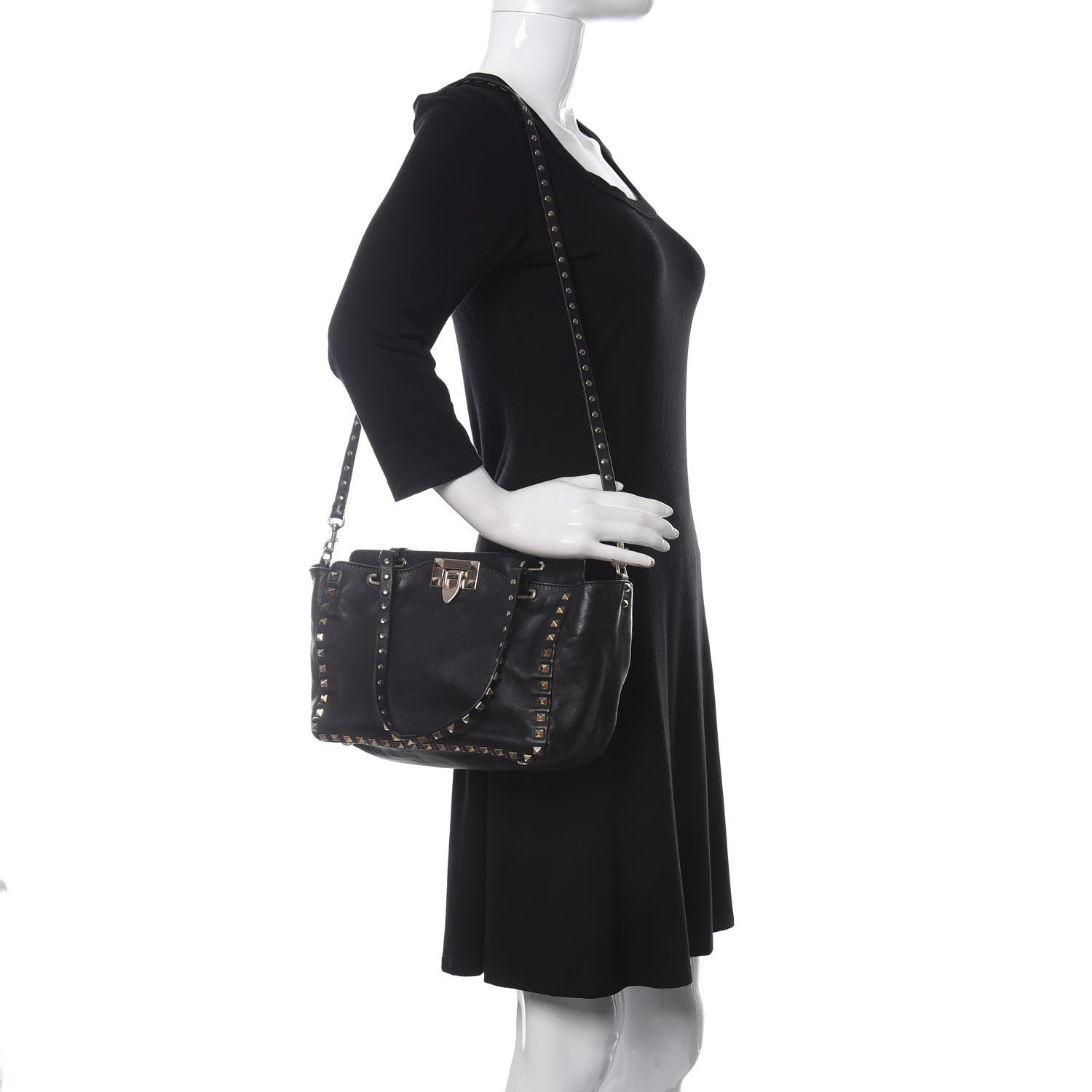 Valentino Garavani Vitello Small Rockstud Tote Black 3 of 11