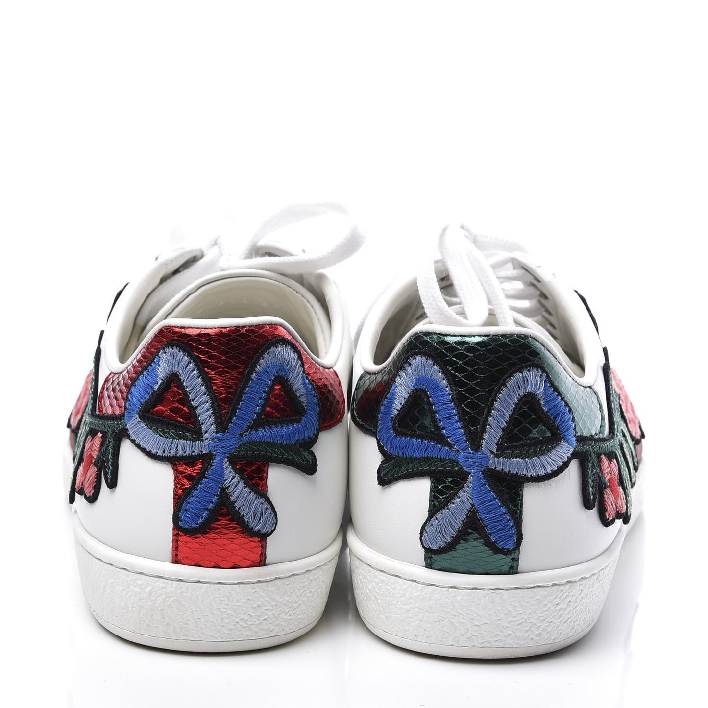 Calfskin Web Floral Embroidered Womens Ace Sneakers 39 White