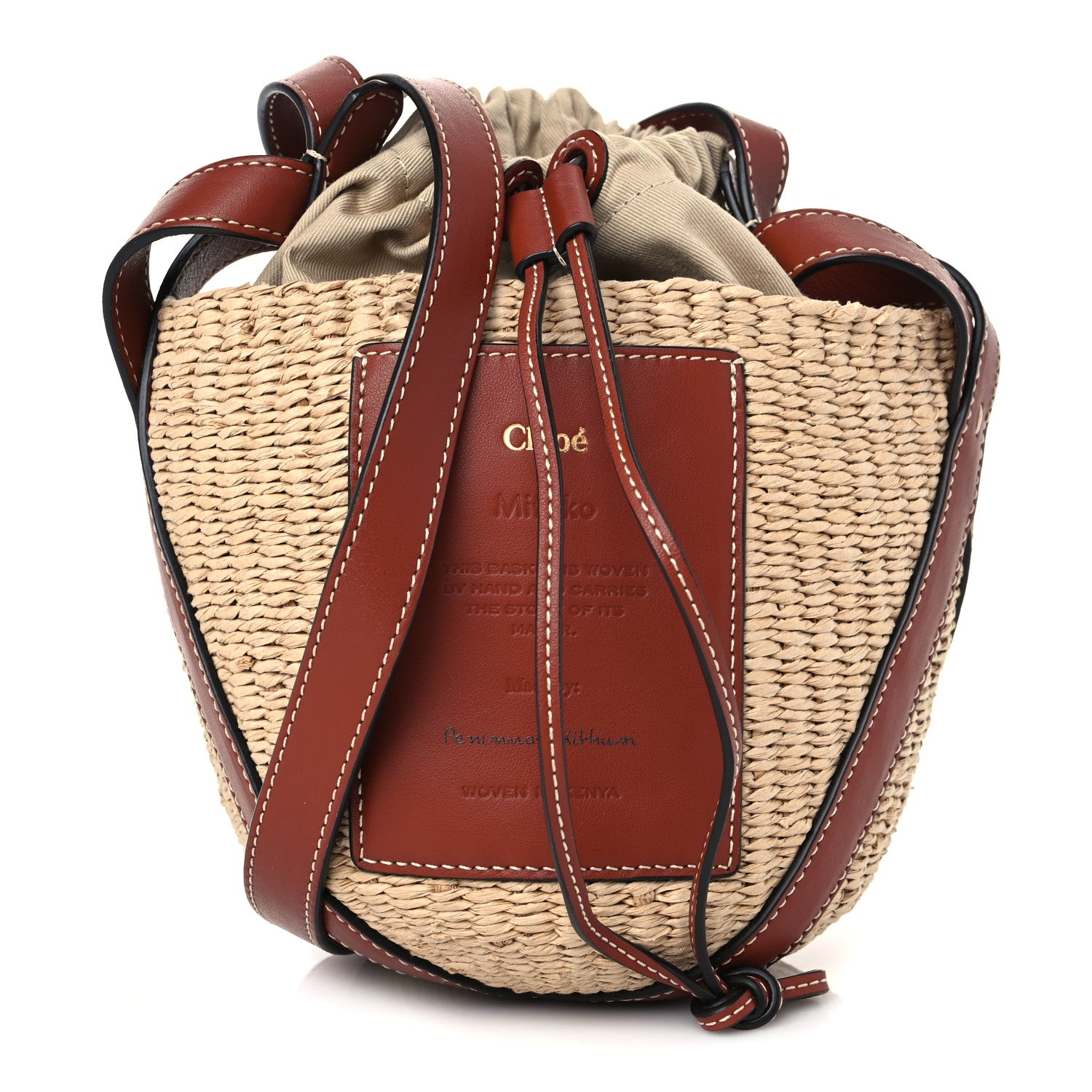 Chloe Raffia Calfskin Small Basket Sepia Brown 1 of 10