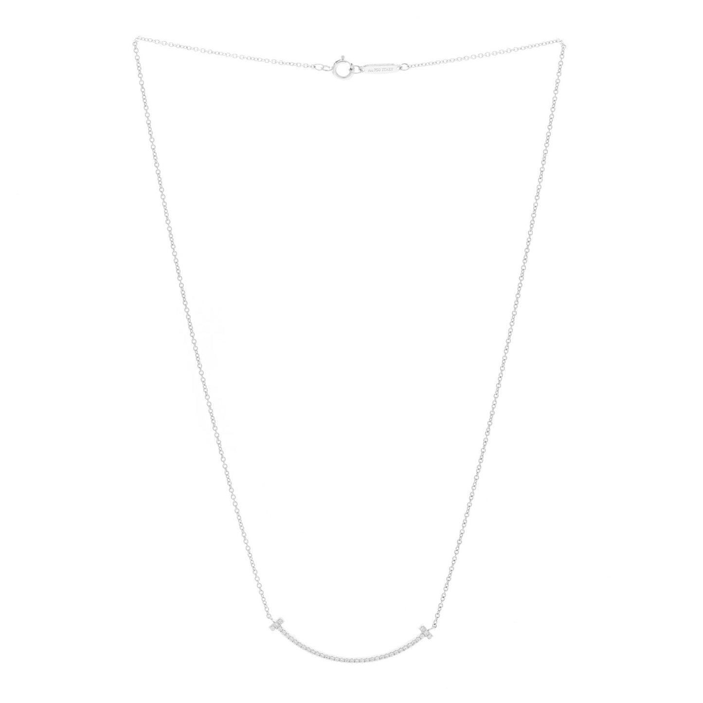18K White Gold Diamond Small T Smile Pendant Necklace