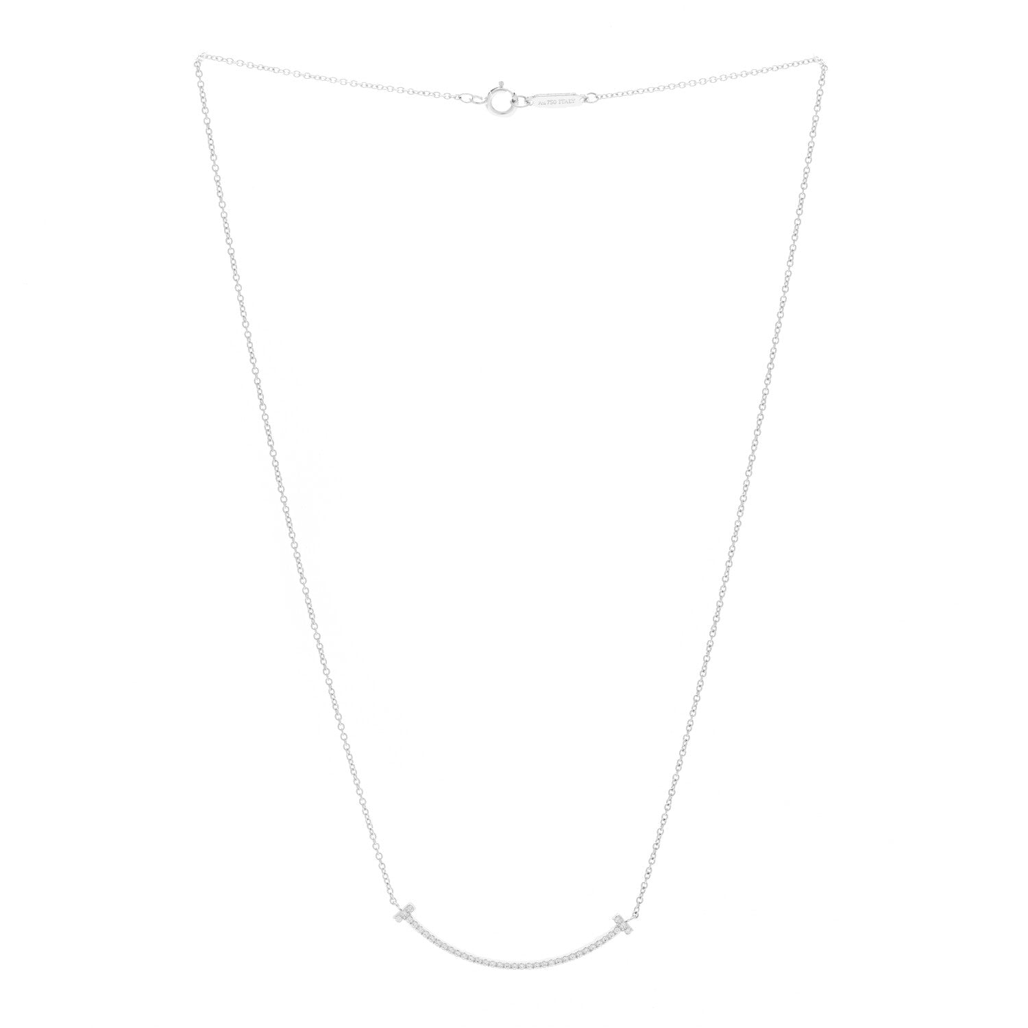 Tiffany 18K White Gold Diamond Small T Smile Pendant Necklace 3 of 6