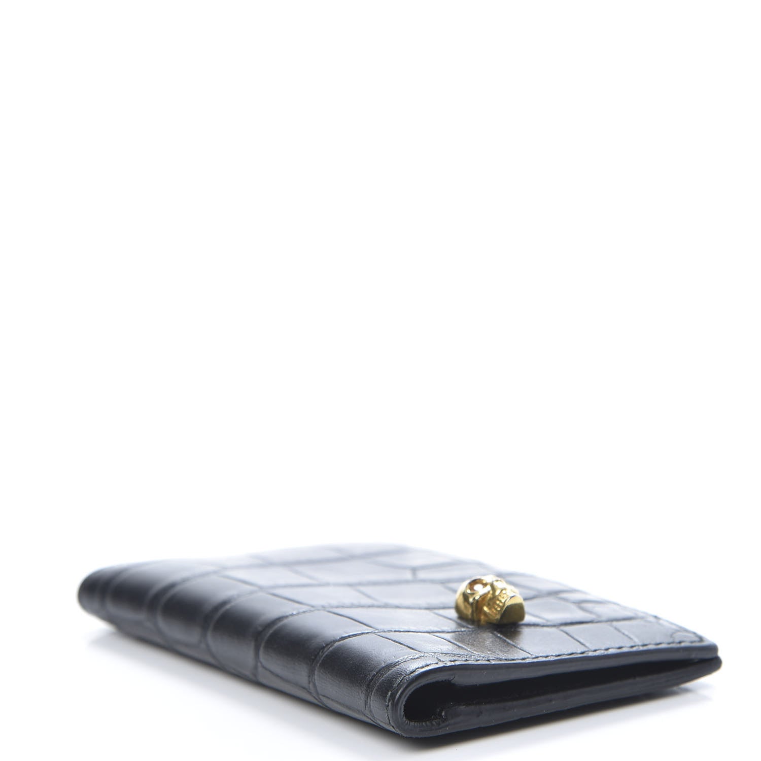 Alexander McQueen Calfskin Croc Embossed Skull Pocket Organizer Black 4 of 8